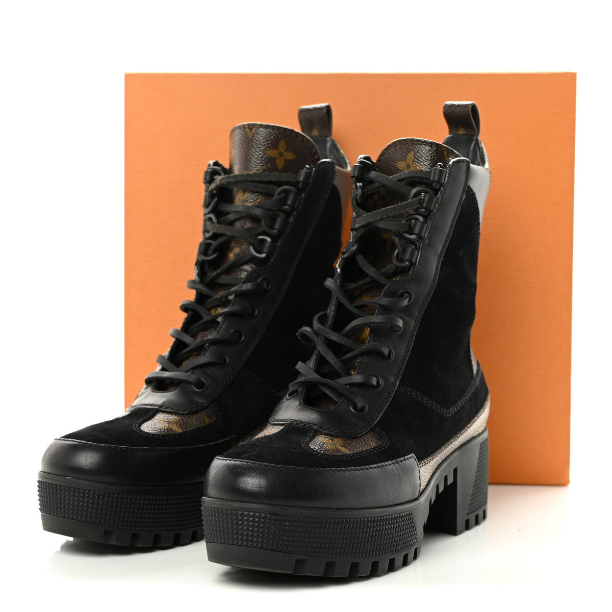 Louis Vuitton Suede Calfskin Monogram Women's Laureate Desert Boots 36 Black