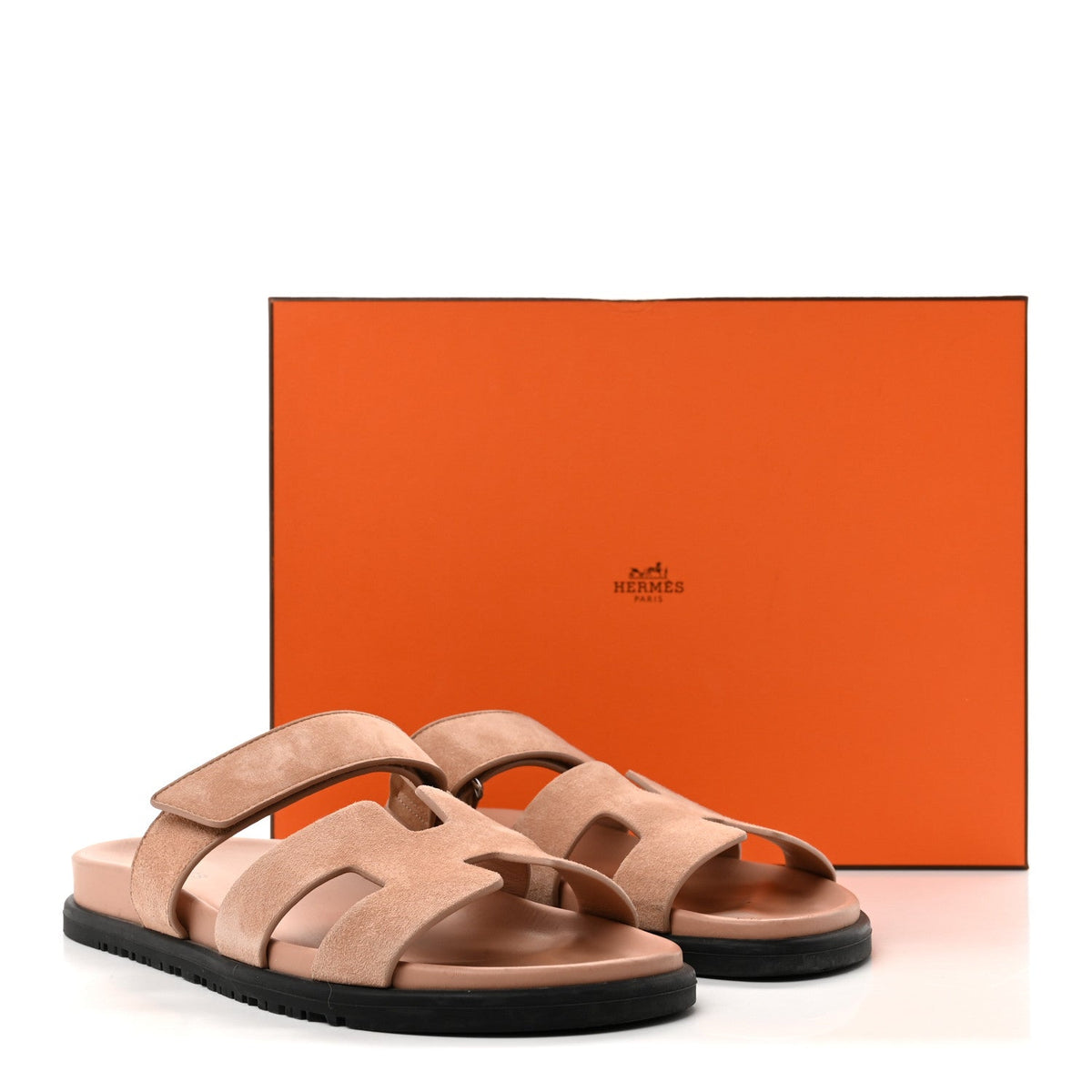 Hermes Suede Goatskin Women's Chypre Sandals 39 Rose Aube