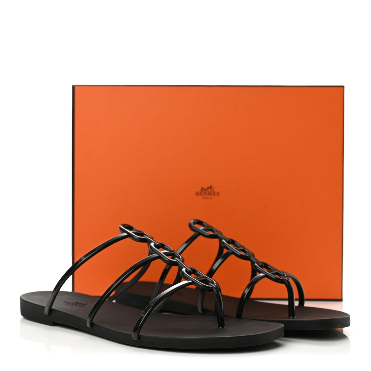 Hermes Rubber Women's Mykonos Sandals 40 Black