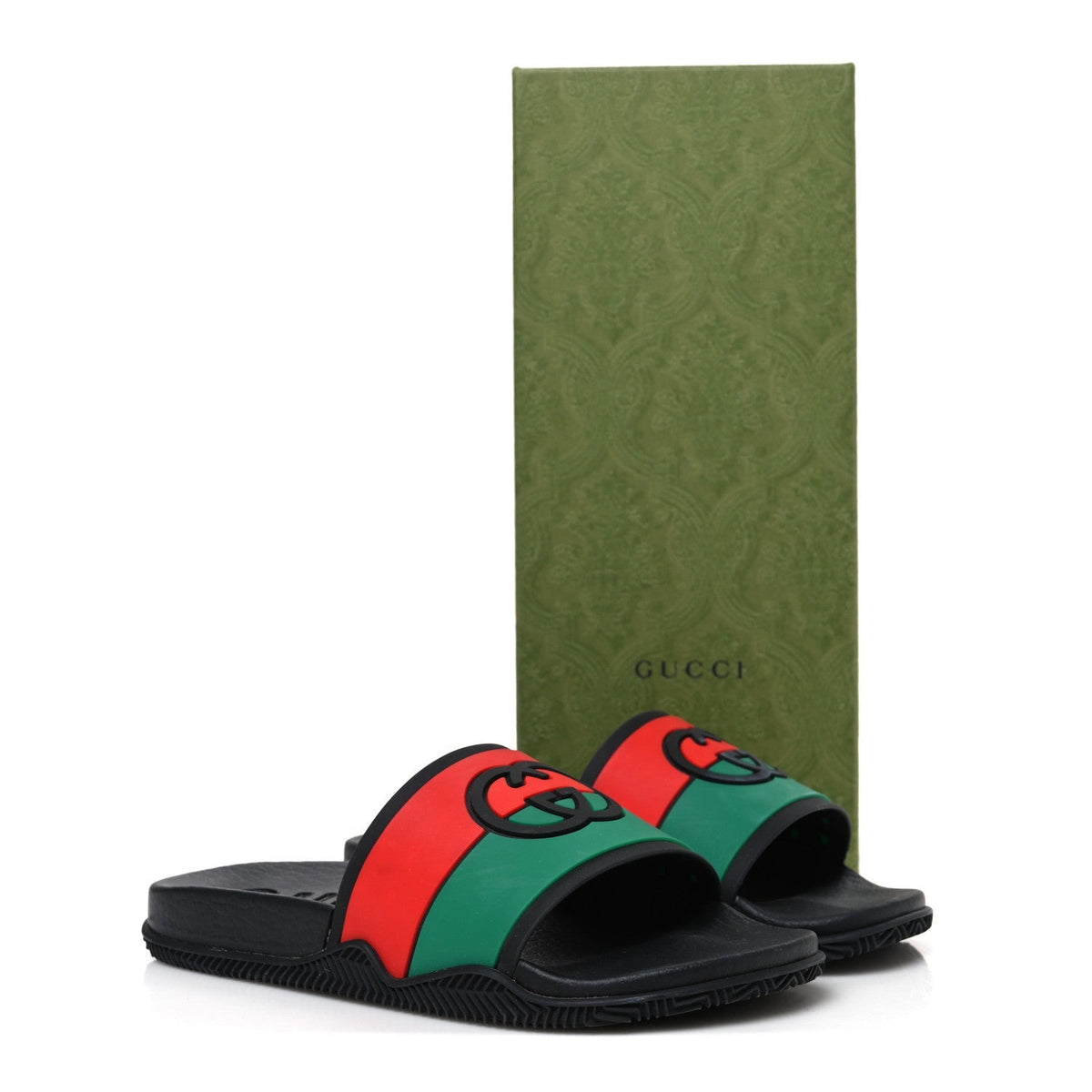 Gucci Rubber Web Women's Interlocking G Slide Sandals 35 Black