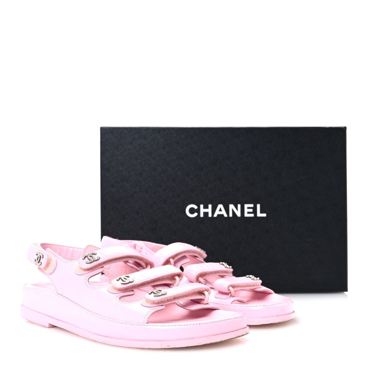 Chanel Lambskin Crystal Women's CC Dad Sandals 35.5 Light Pink