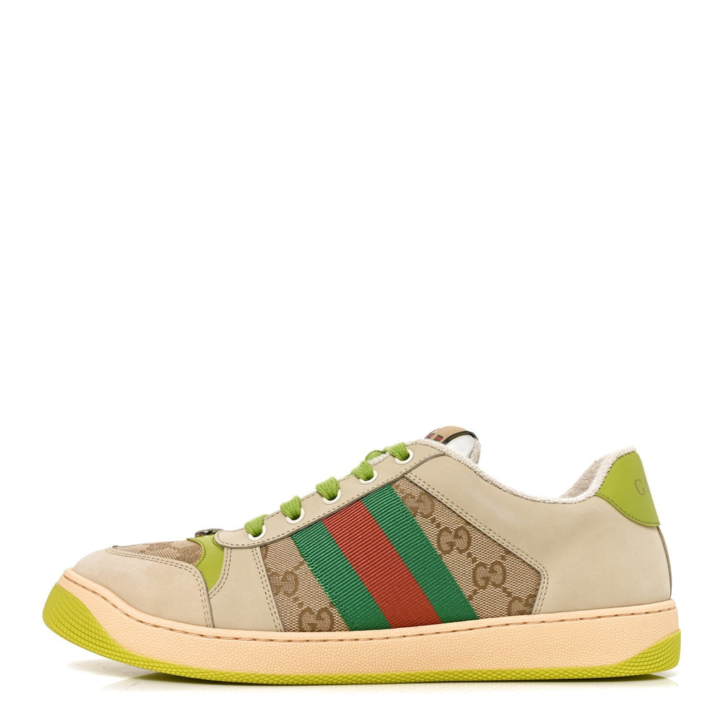 Gucci Nubuck Monogram Web Men's Screener Sneakers 9 Beige Green Multicolor