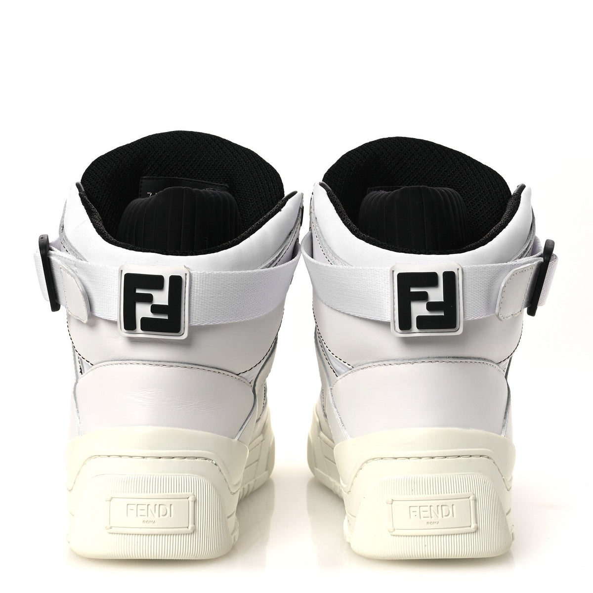 Fendi Vitello Nylon Men's High Top Sneakers 7 Ultra White Black
