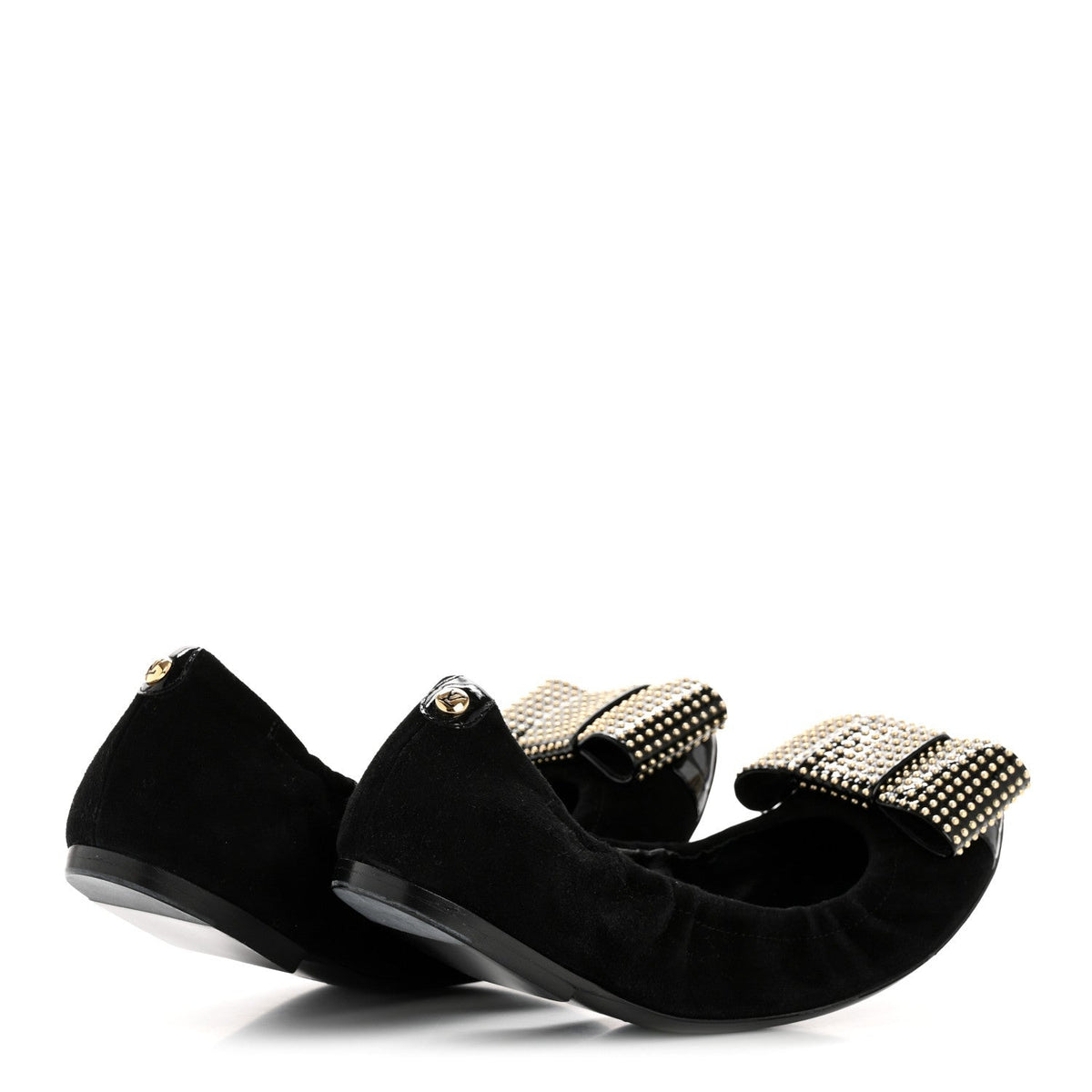 Louis Vuitton Suede Patent Women's Flirty Ballerina Bow Flats 39.5 Black