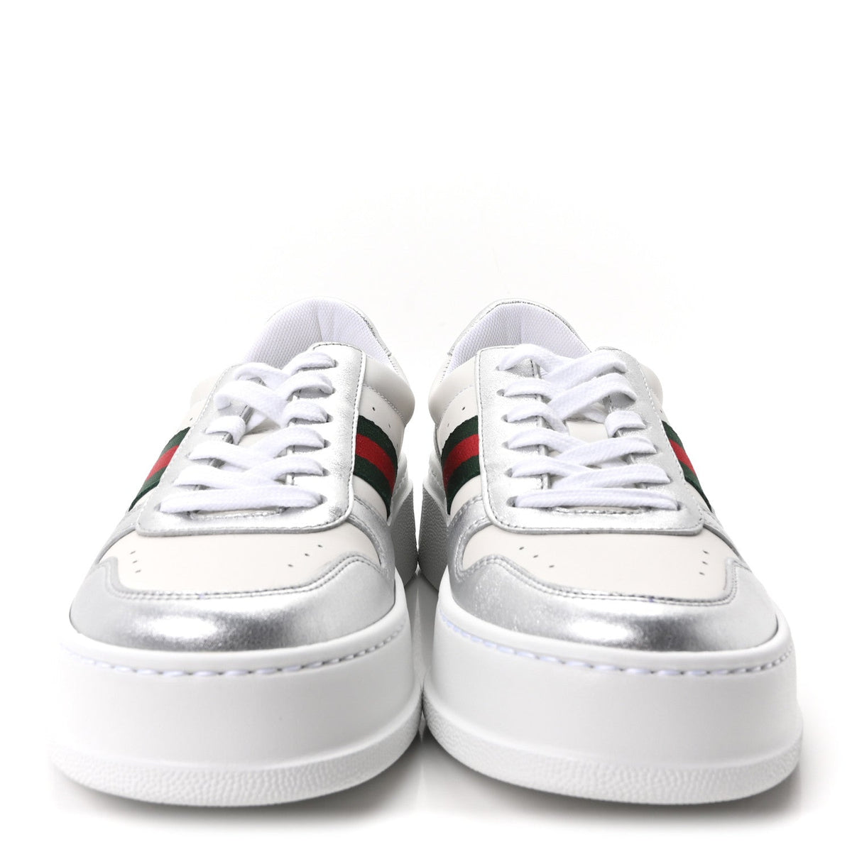 Gucci Metallic Nappa Web Women's Chunky Sneakers 38 Silver
