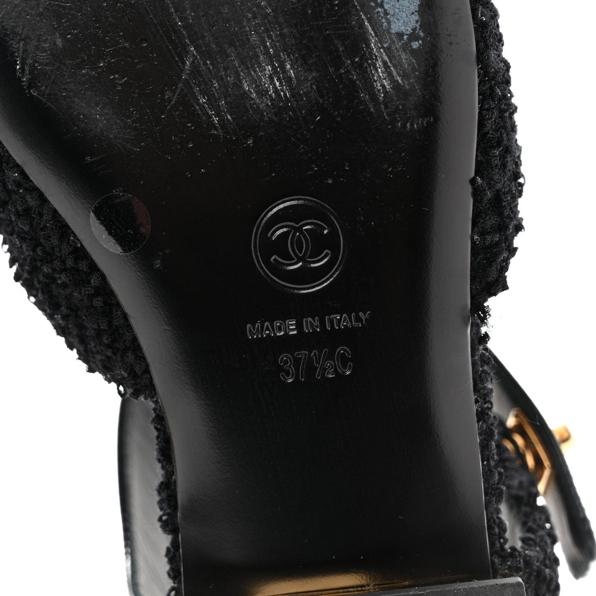 Chanel Tweed Patent Cap Toe CC Women's Ballerina Flats Black