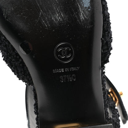 Chanel Tweed Patent Women's Cap Toe Ballerina Flats 37.5 Black