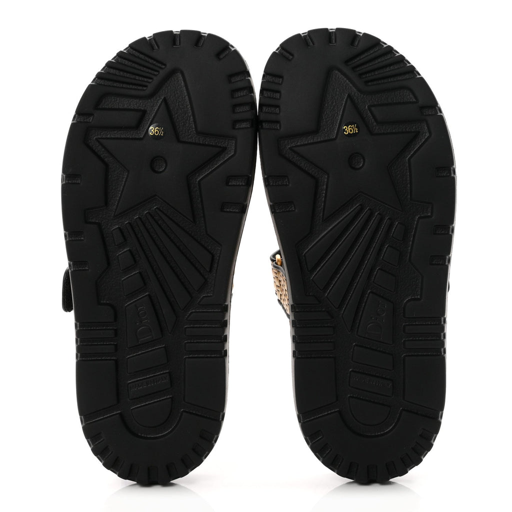 Christian Dior Raffia Women's Dioract Slide Sandals 36.5 Straw Black