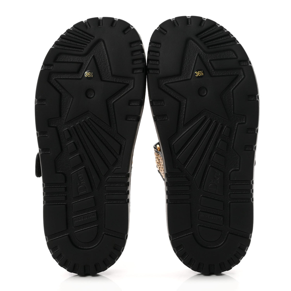 Christian Dior Raffia Women's Dioract Slide Sandals 36.5 Straw Black