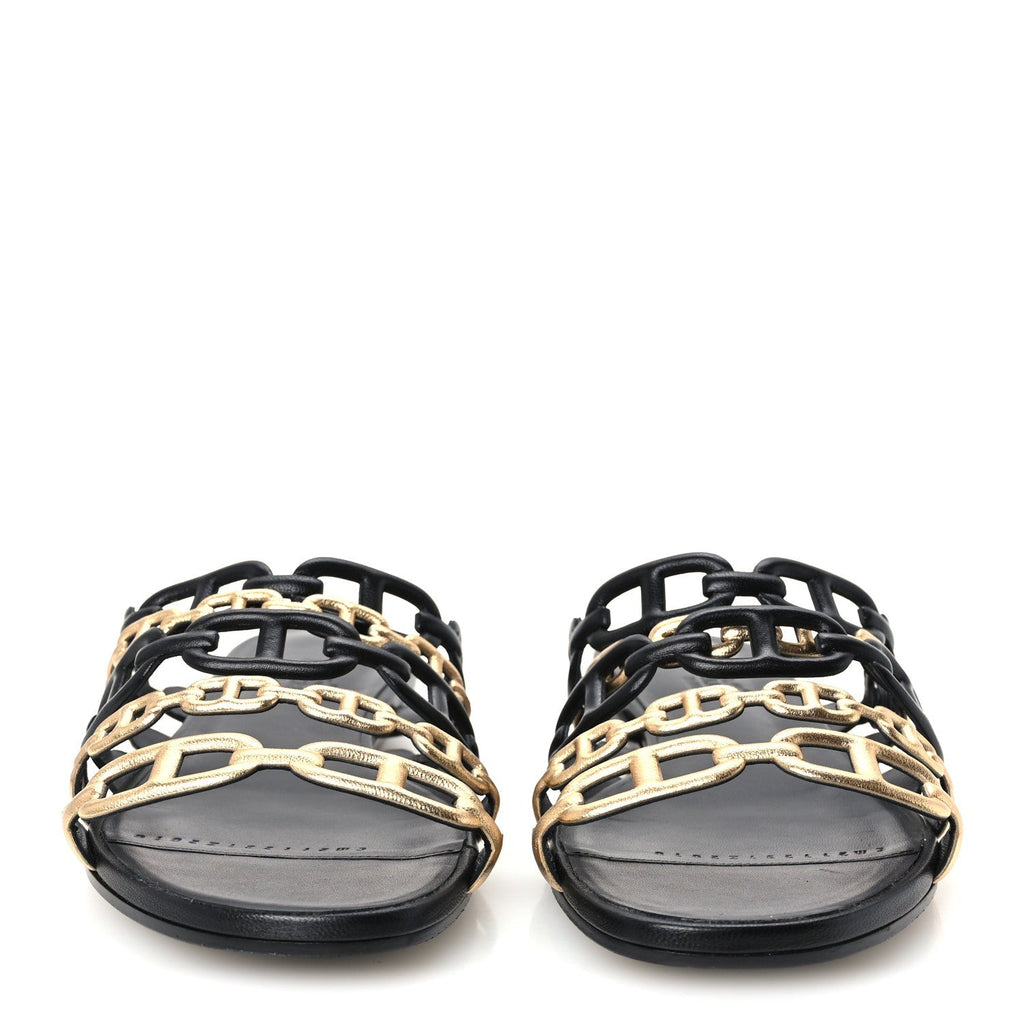 Hermes Nappa Women's Thalassa Sandals 37 Black Doré