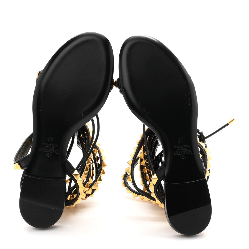 Valentino Garavani Calfskin Women's Rockstud No Limit Gladiator Flat Sandals 37 Black