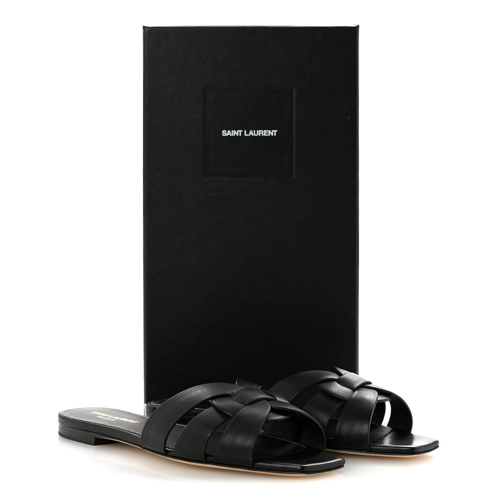 Saint Laurent Calfskin Women's Tribute 05 Slide Sandals 36.5 Black
