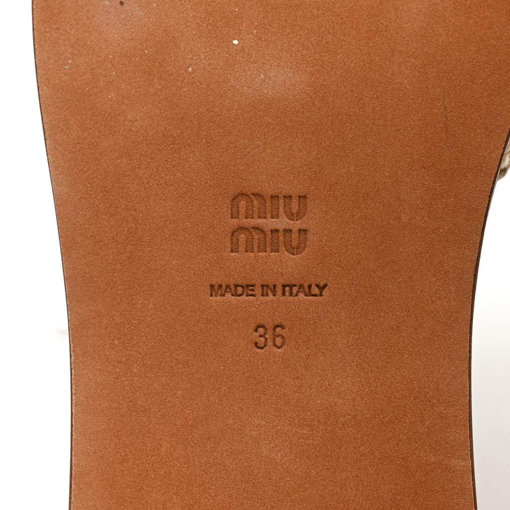 Miu Miu Stuoia Raffia Calfskin Women's Logo Sandals 36 Naturale