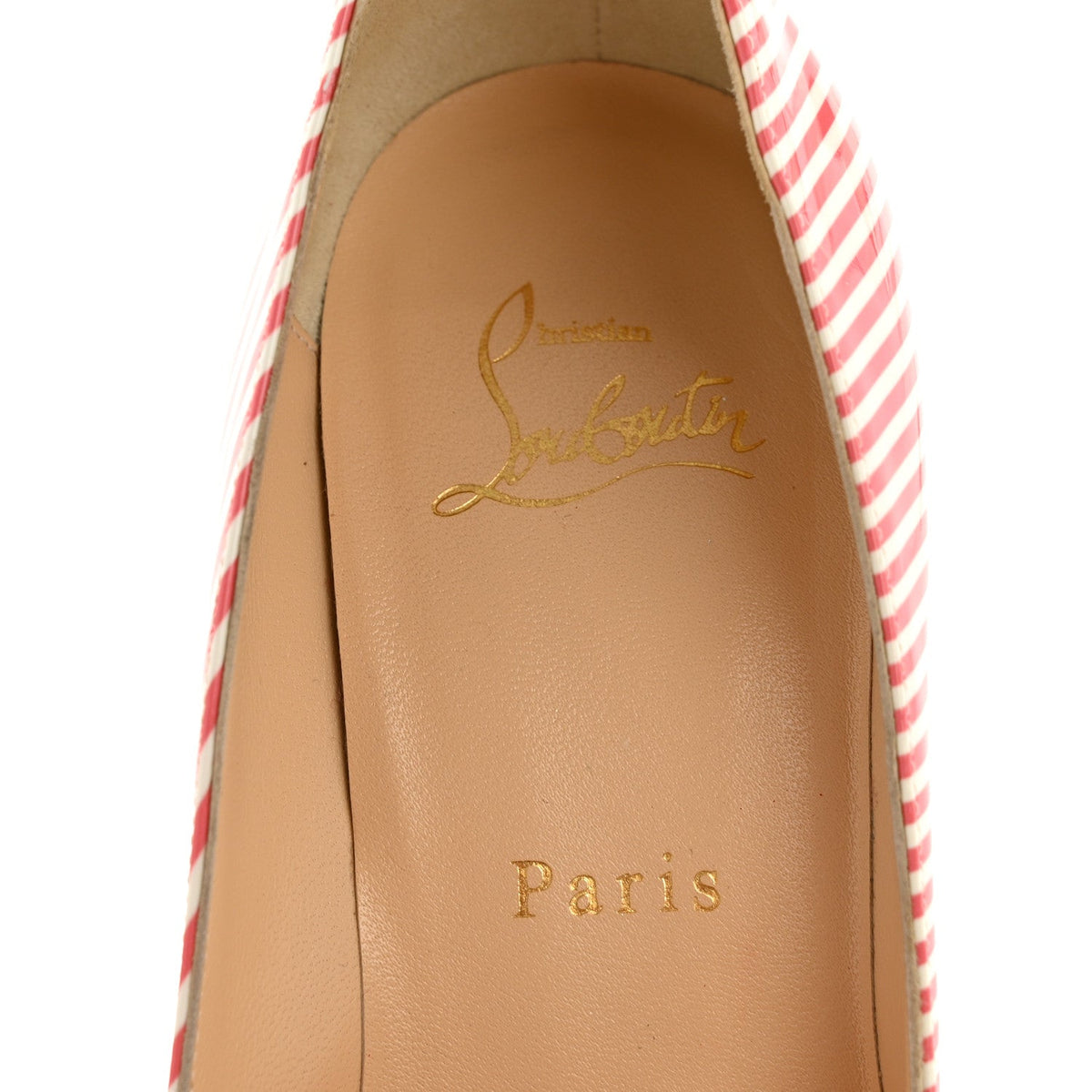 Christian Louboutin Patent Leather Women's Pigalle Follies Stripes 100 Pumps 37 Smoothie White