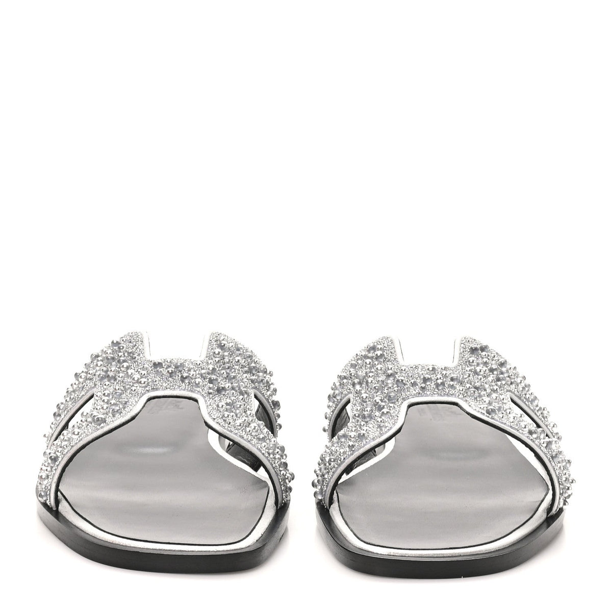 Hermes Velvet Goatskin Crystal Beads Oran Women's Sandals Gris Argente