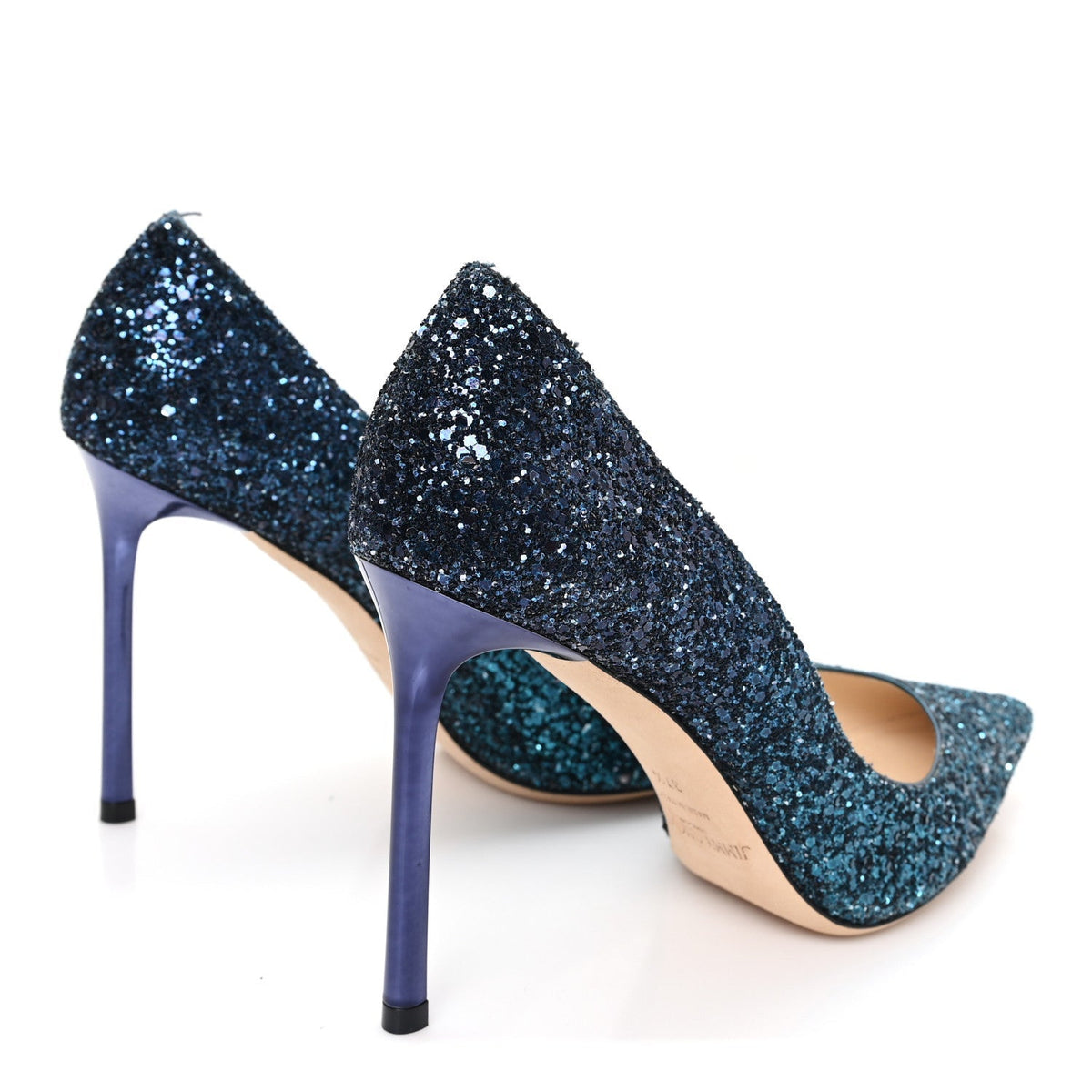 Jimmy Choo Glitter Women's Romy 100 Pumps 37.5 Peacock Navy
