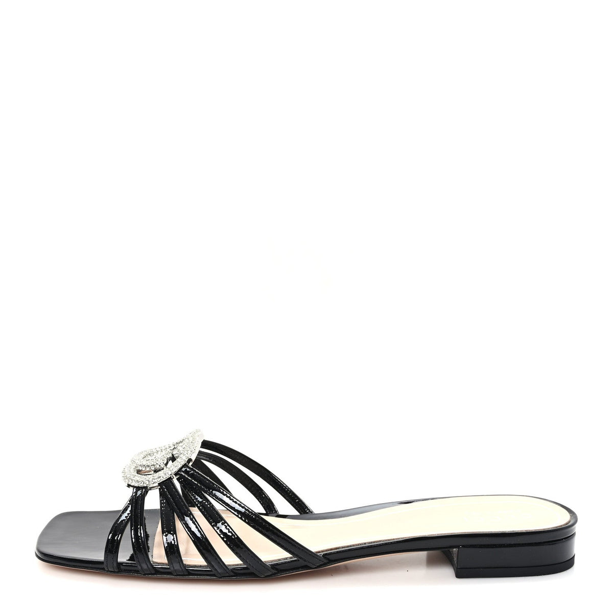 Gucci Vernice Crystal Women's Interlocking G Slide Sandals 40 Black