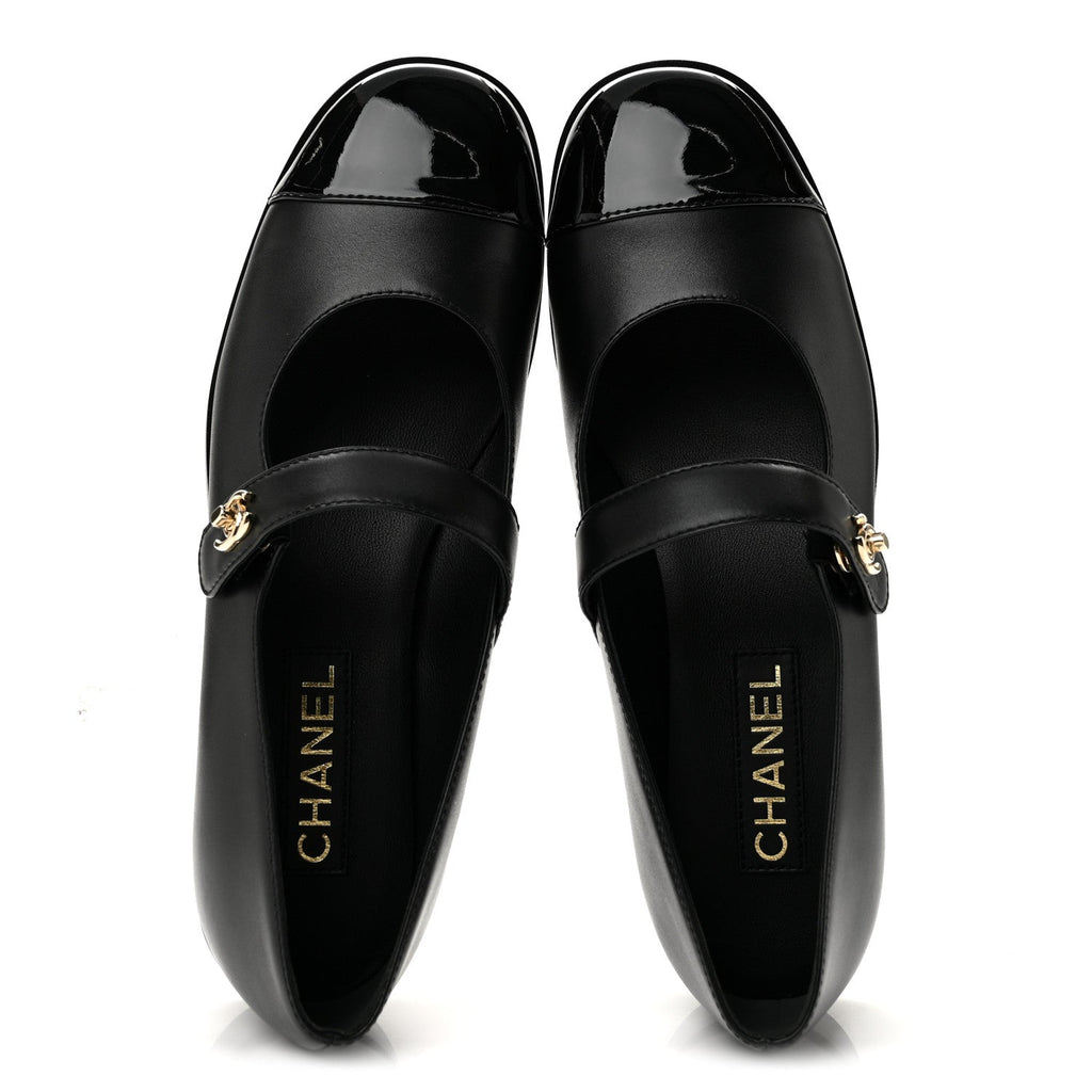 Chanel Calfskin Patent Women's Mary Janes Flats Black