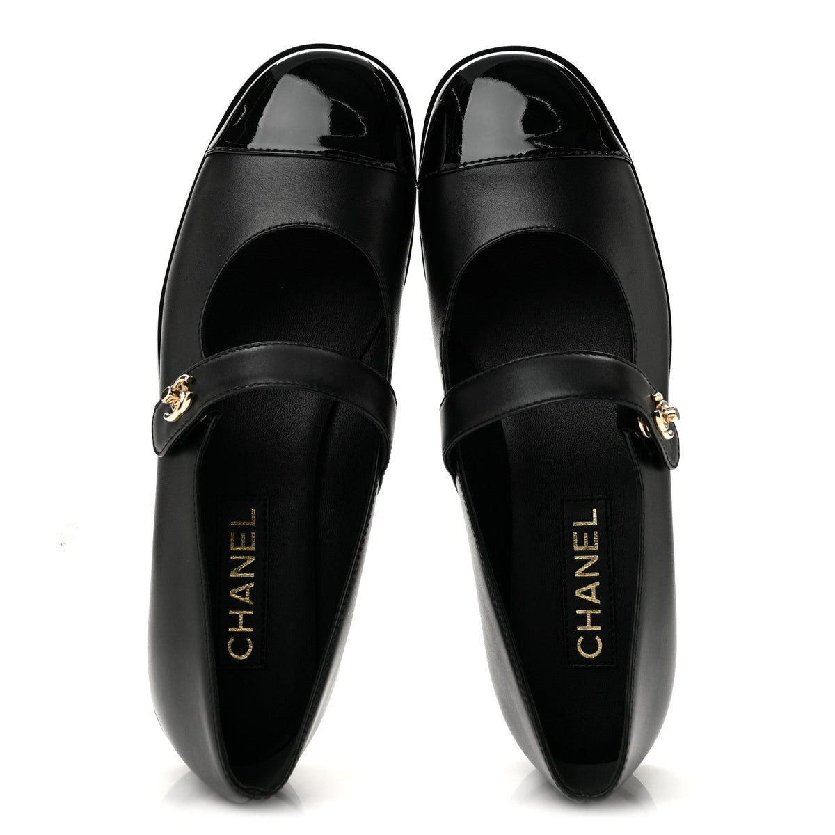 Chanel Calfskin Patent Women's Mary Janes Flats Black