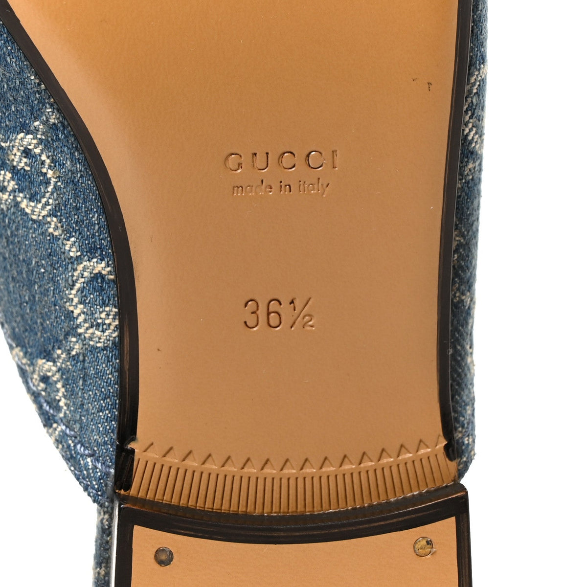 Gucci Denim GG Malaga Kid Women's Princetown Slippers 36.5 Light Blue Royale
