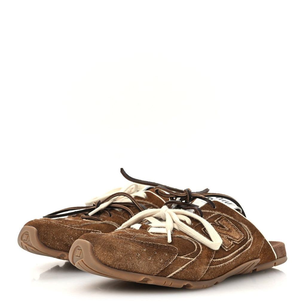 Miu Miu Faded Suede Calfskin Women's 530 SL Slip-On Mules 36.5 Ecru