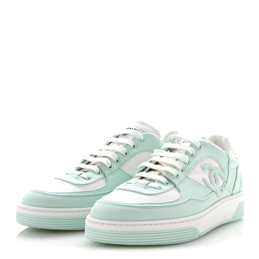 Chanel Cotton Calfskin Women's Sneakers 41 Light Turquoise White