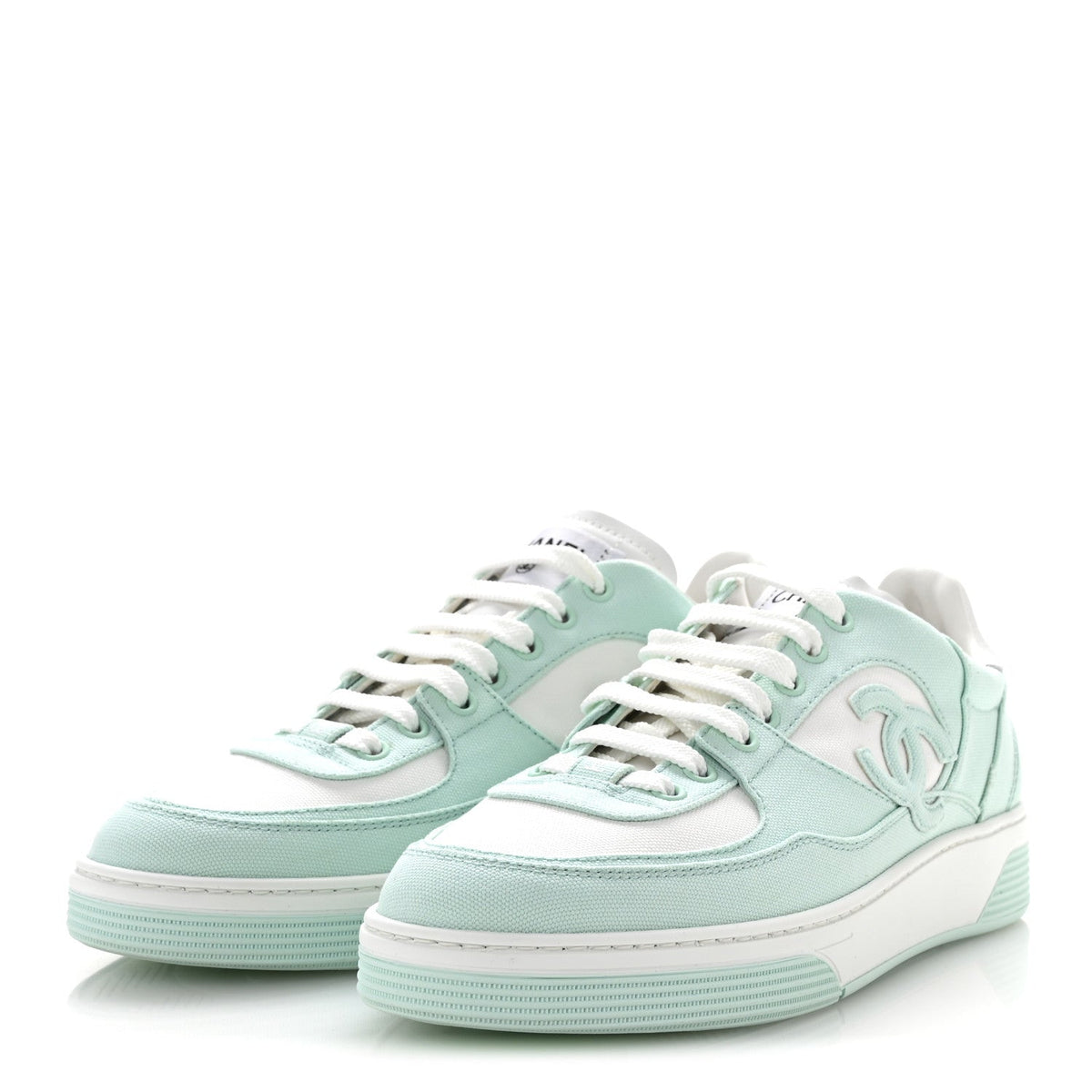 Chanel Cotton Calfskin Women's Sneakers 41 Light Turquoise White