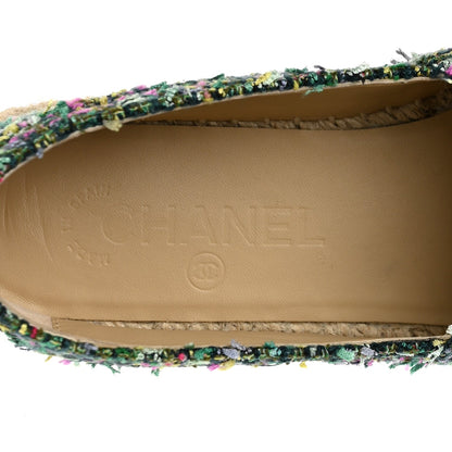 Chanel Tweed Grosgrain Women's CC Espadrilles 37 Multicolor