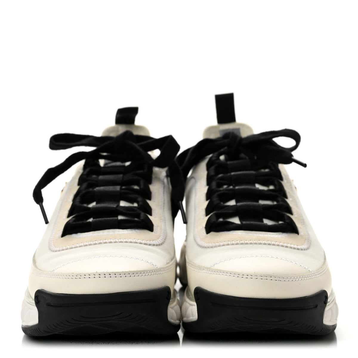 Chanel Velvet Calfskin Mixed Fibers Women's CC Sneakers 37.5 Ivory Black