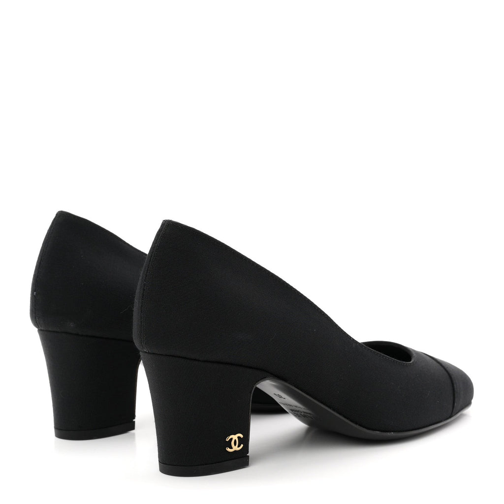 Chanel Grosgrain Women's Cap Toe CC Uniform Pumps 35 Black