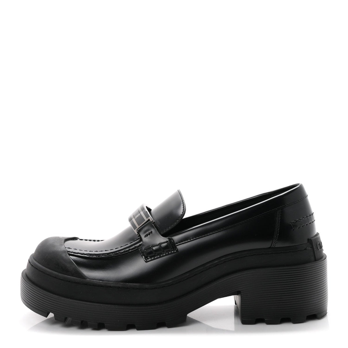 Christian Dior Brushed Calfskin Rubber Women's Dior Code Cap Toe Lug Sole Loafers 39 Black