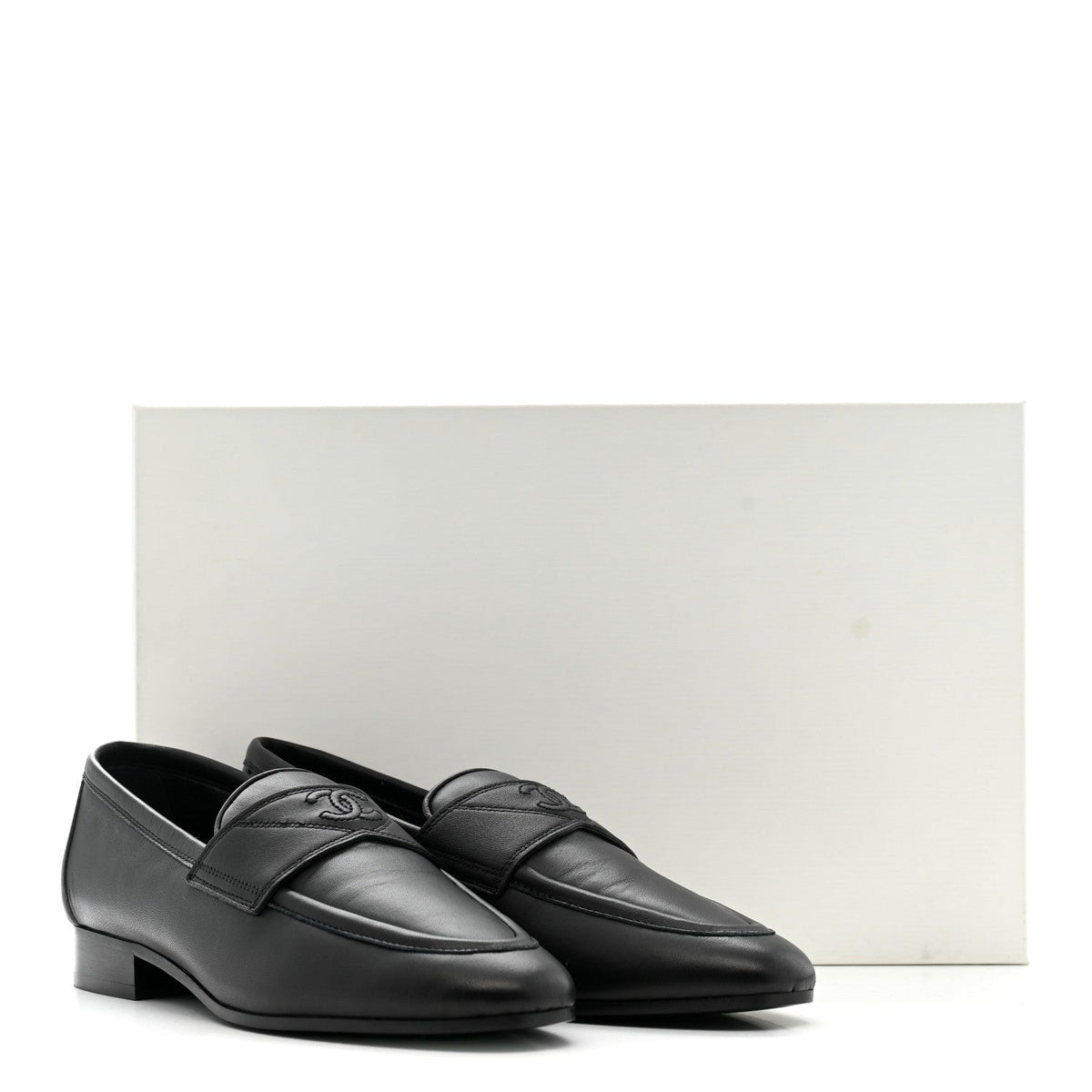 Chanel Lambskin Women's Stitched CC Loafers 35 Black