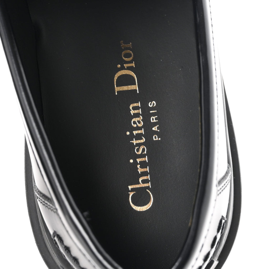 Christian Dior Brushed Calfskin Rubber Women's Dior Code Cap Toe Lug Sole Loafers 39 Black