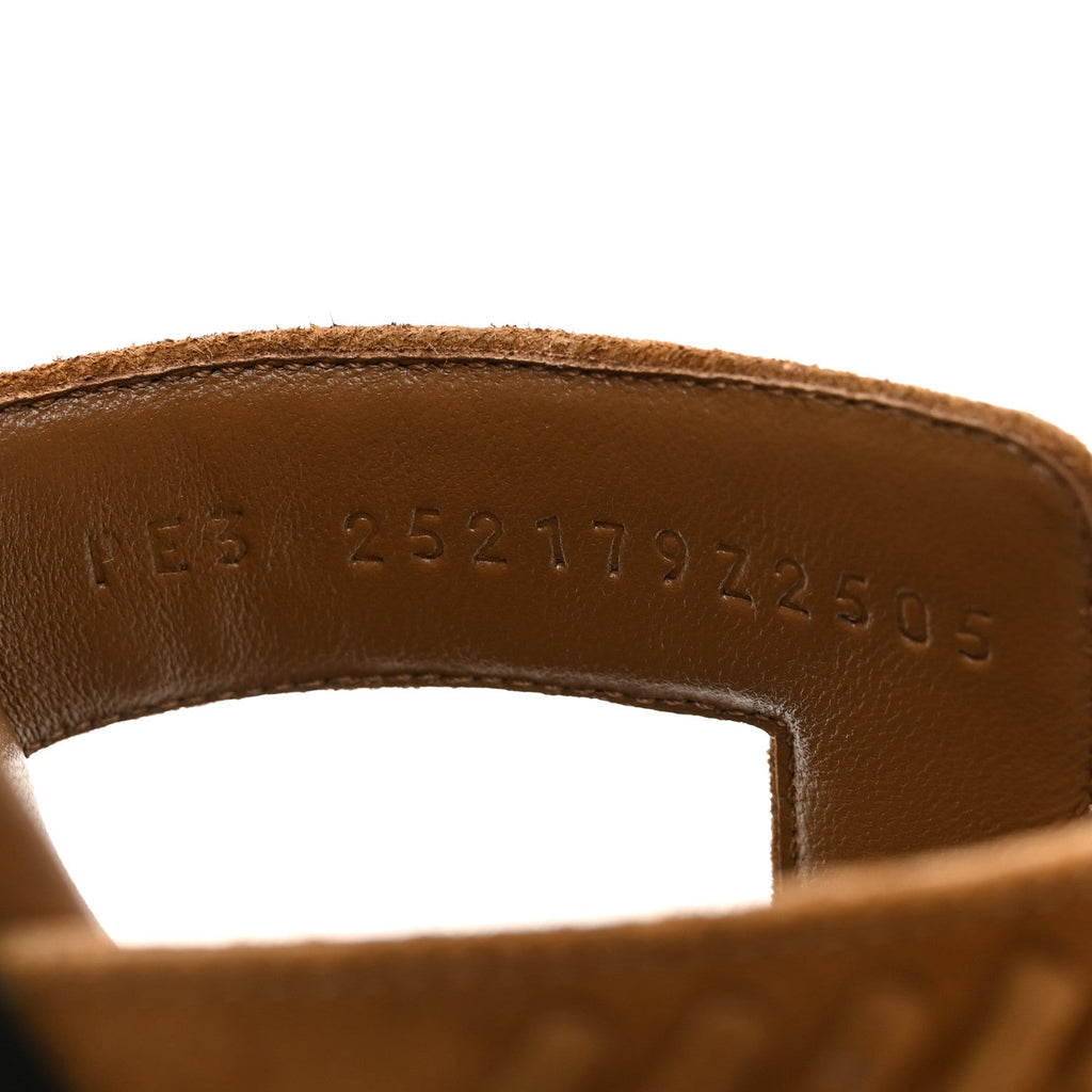 Hermes Suede Goatskin Braided Women's Oran Sandals Brun Fume