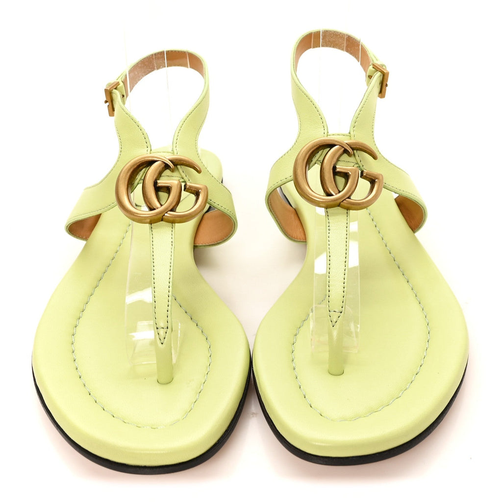 Gucci Calfskin Women's Double G Thong Flat Sandals 36.5 Pistachio Green