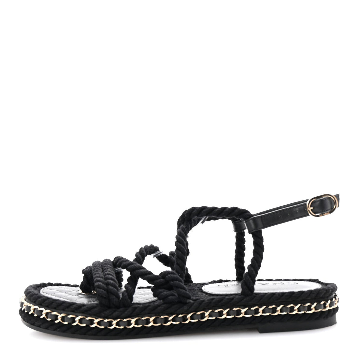 Lambskin Cord Chain CC Sandals Black