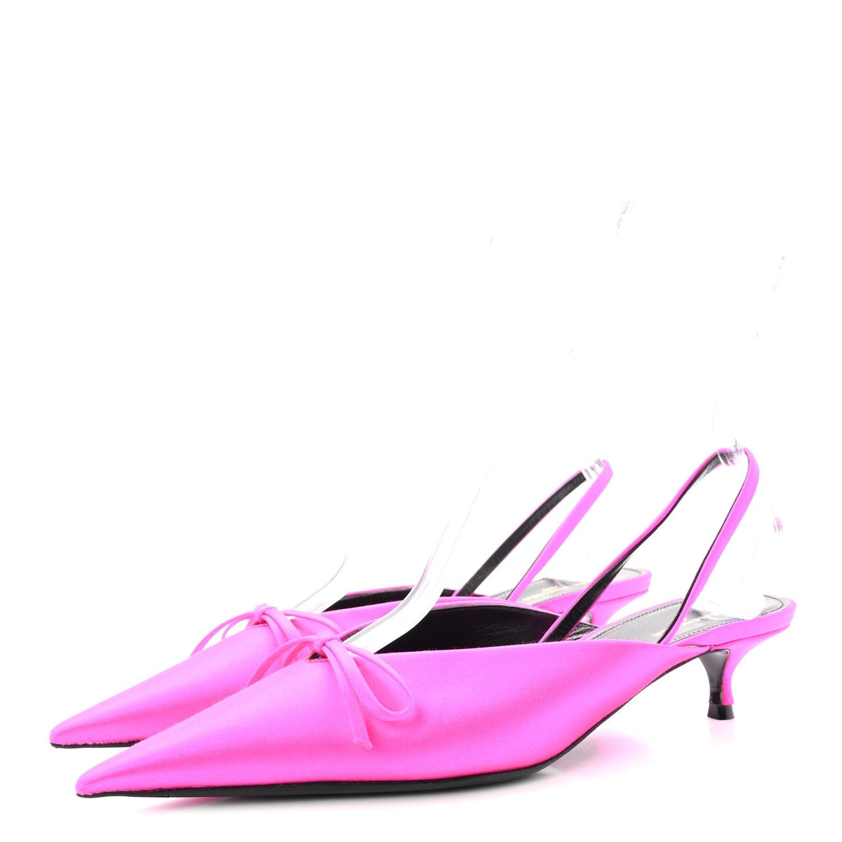 Balenciaga Satin Women's Knife Slingback 40mm Mules 37.5 Rose Fuchsia