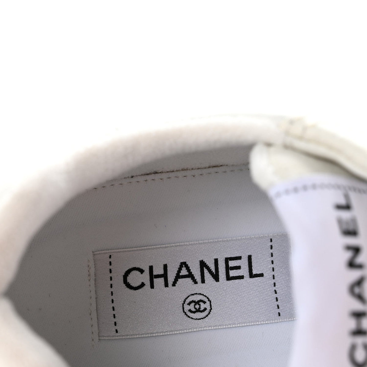 Chanel Grained Calfskin Fabric Women's Logo Sneakers 37.5 White