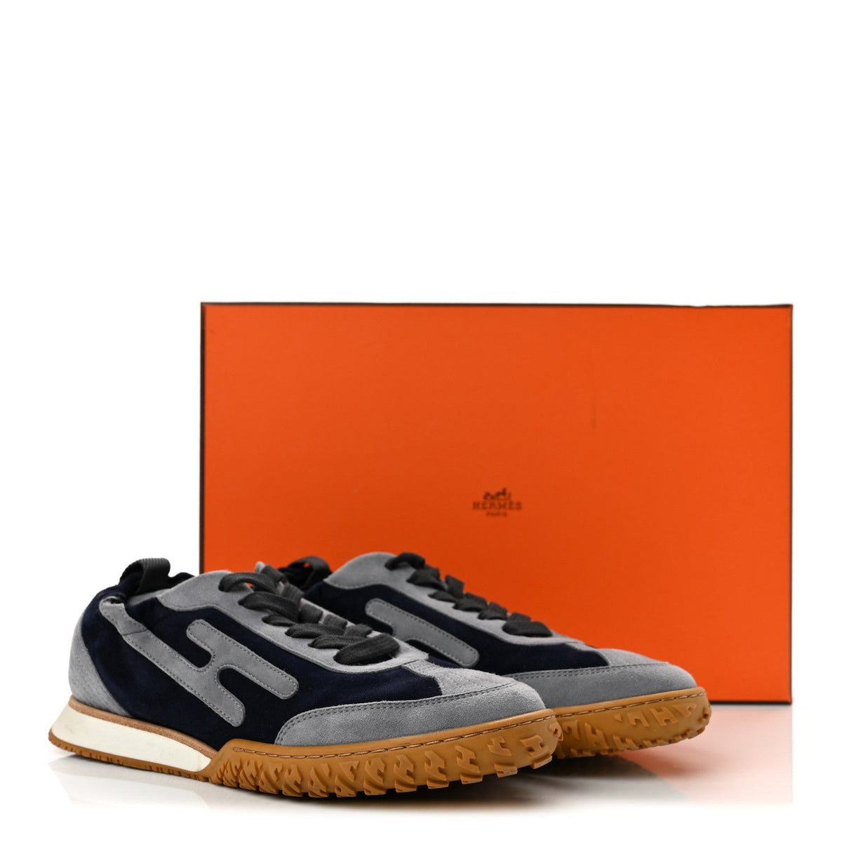 Hermes Suede Goatskin Women's Jet Sneakers 35 Marine Gris Orage