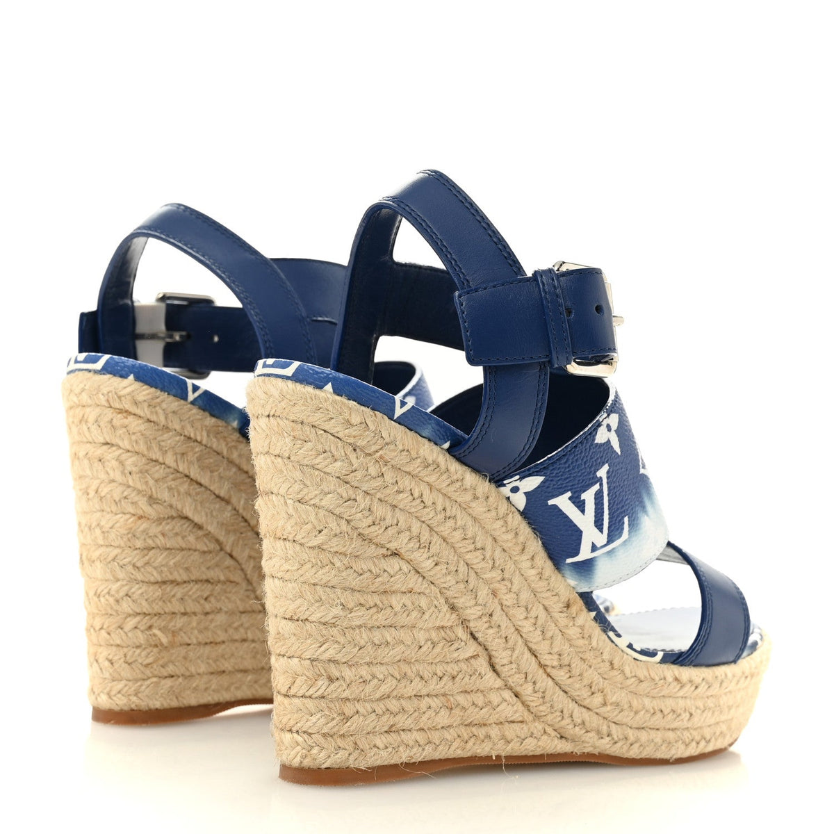 Louis Vuitton Monogram Escale Women's Starboard Wedge Sandals 40 Blue