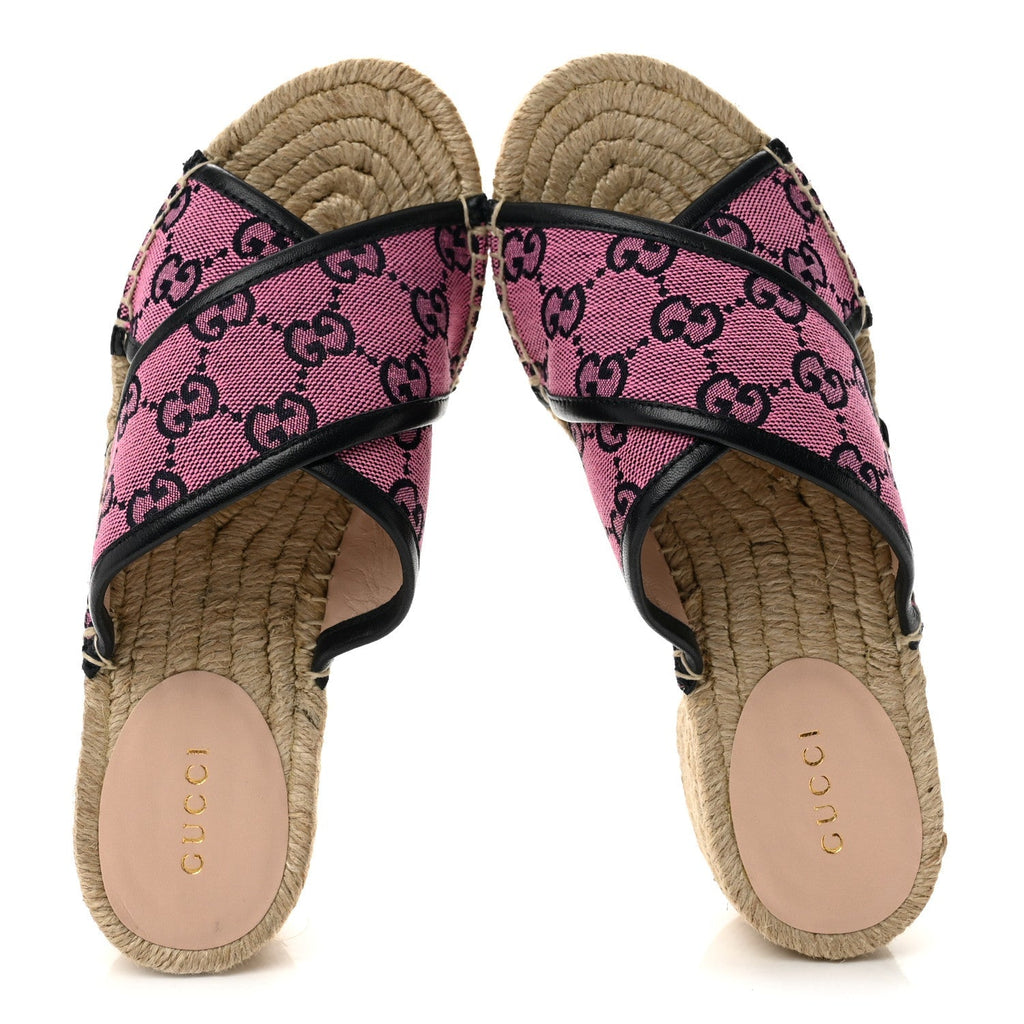 Gucci Canvas Women's Criss Cross Espadrille Sandals 35.5 Pink Blue