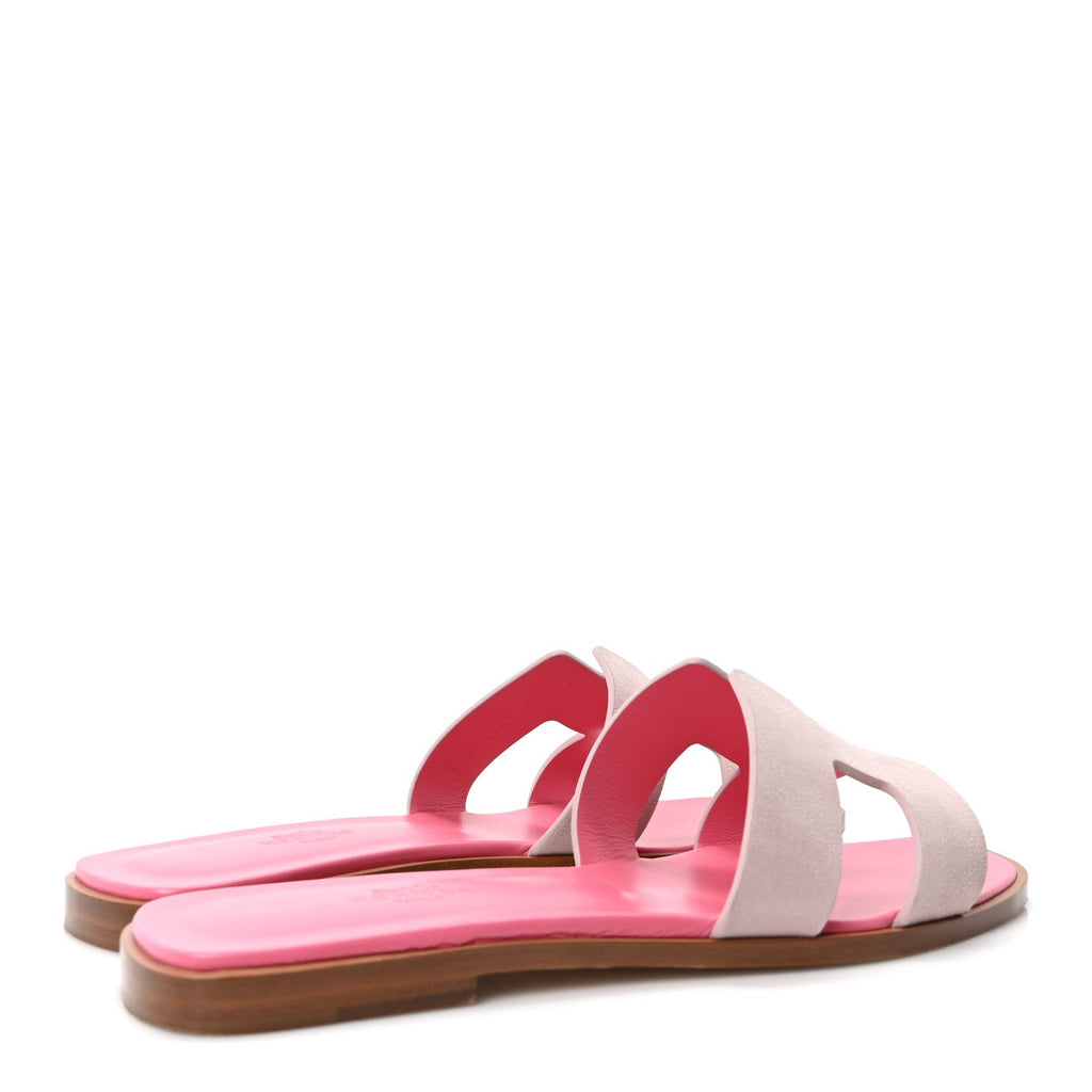 Hermès Suede Goatskin Oran Women's Sandals Rose Porcelaine