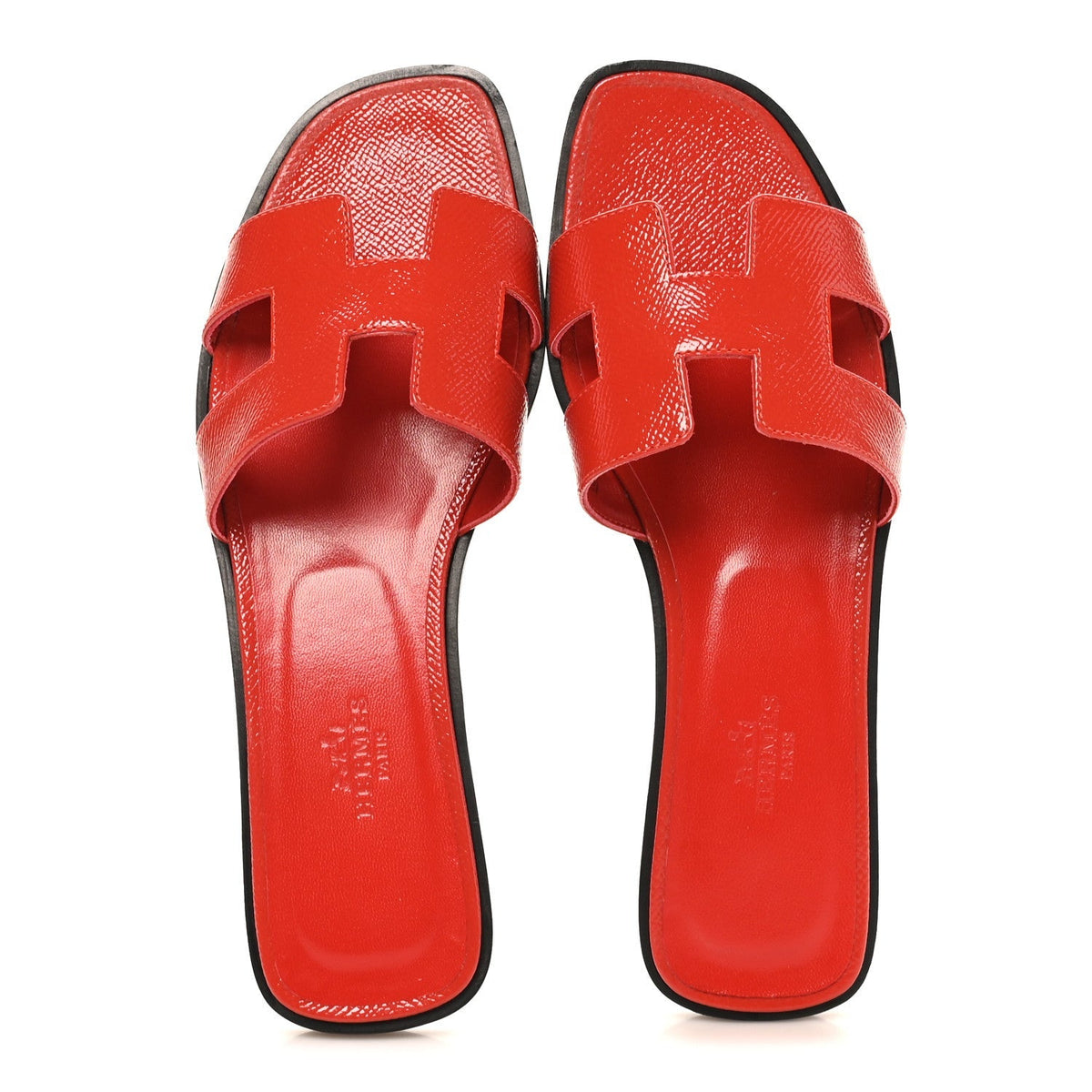 Hermès Patent Epsom Calfskin Women's Oran Sandals 37.5 Jasper Rouge