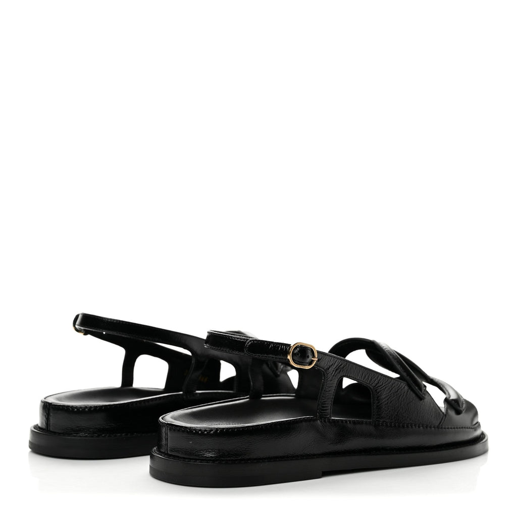 Chanel Crumpled Shiny Lambskin Women's CC Cut Out Dad Sandals 39 Black