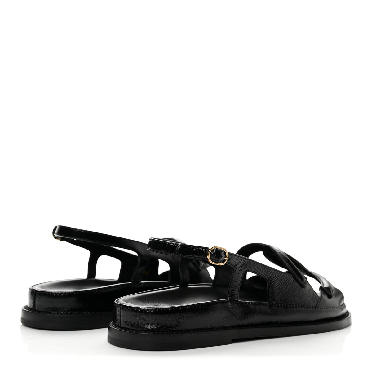 Chanel Crumpled Shiny Lambskin Women's CC Cut Out Dad Sandals 39 Black
