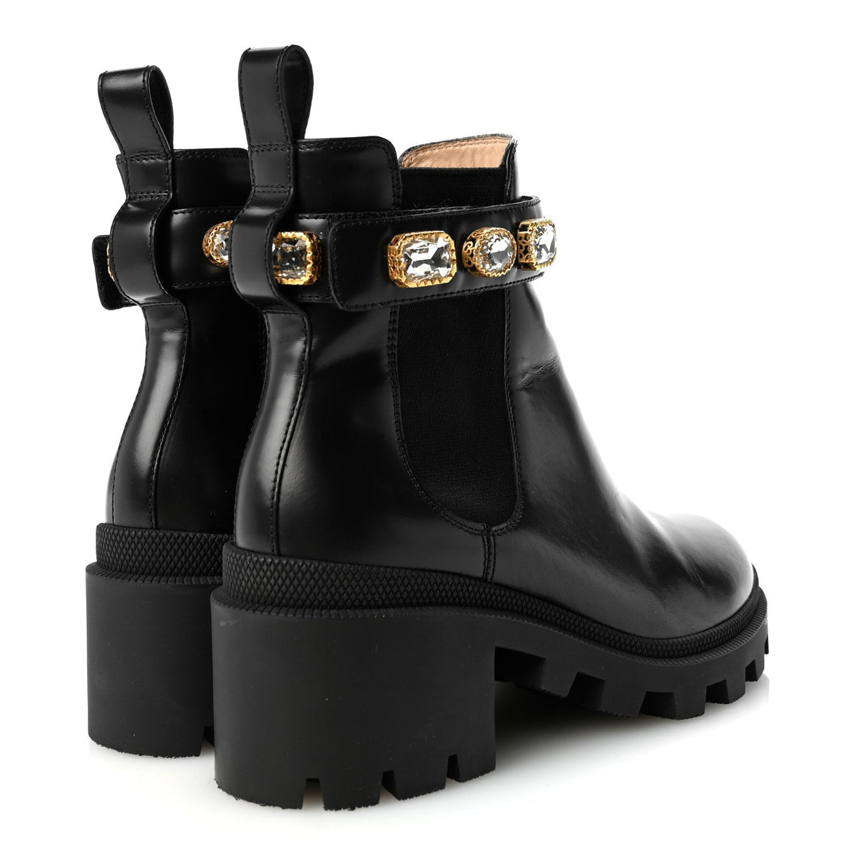 Gucci Calfskin Crystal GG Women's Trip Chelsea Boots 36.5 Black