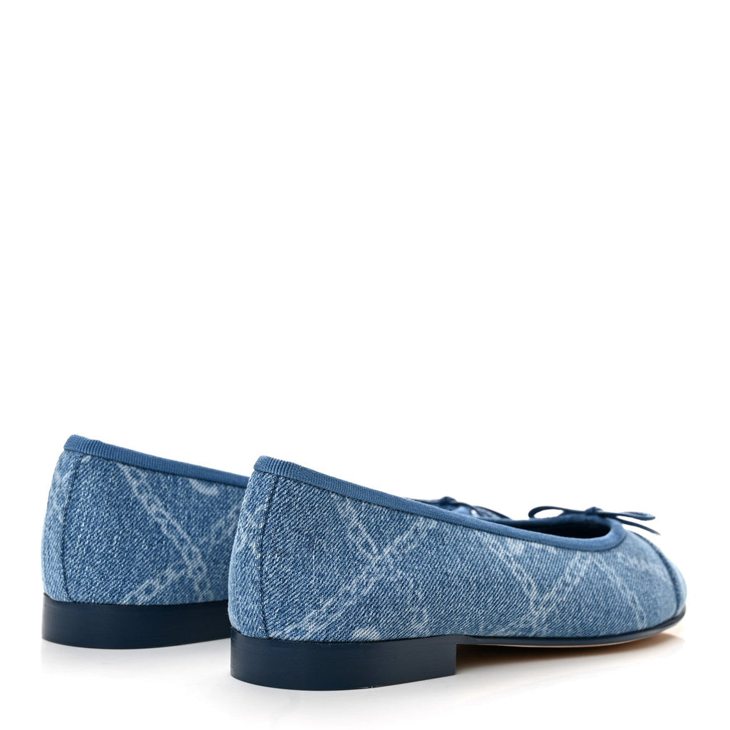 Chanel Denim Printed Cap Toe Women's Ballerina Flats