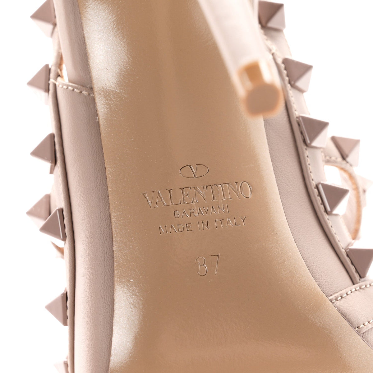 Valentino Garavani Calfskin Lacquered Women's Rockstud 100mm Pumps 37 Poudre