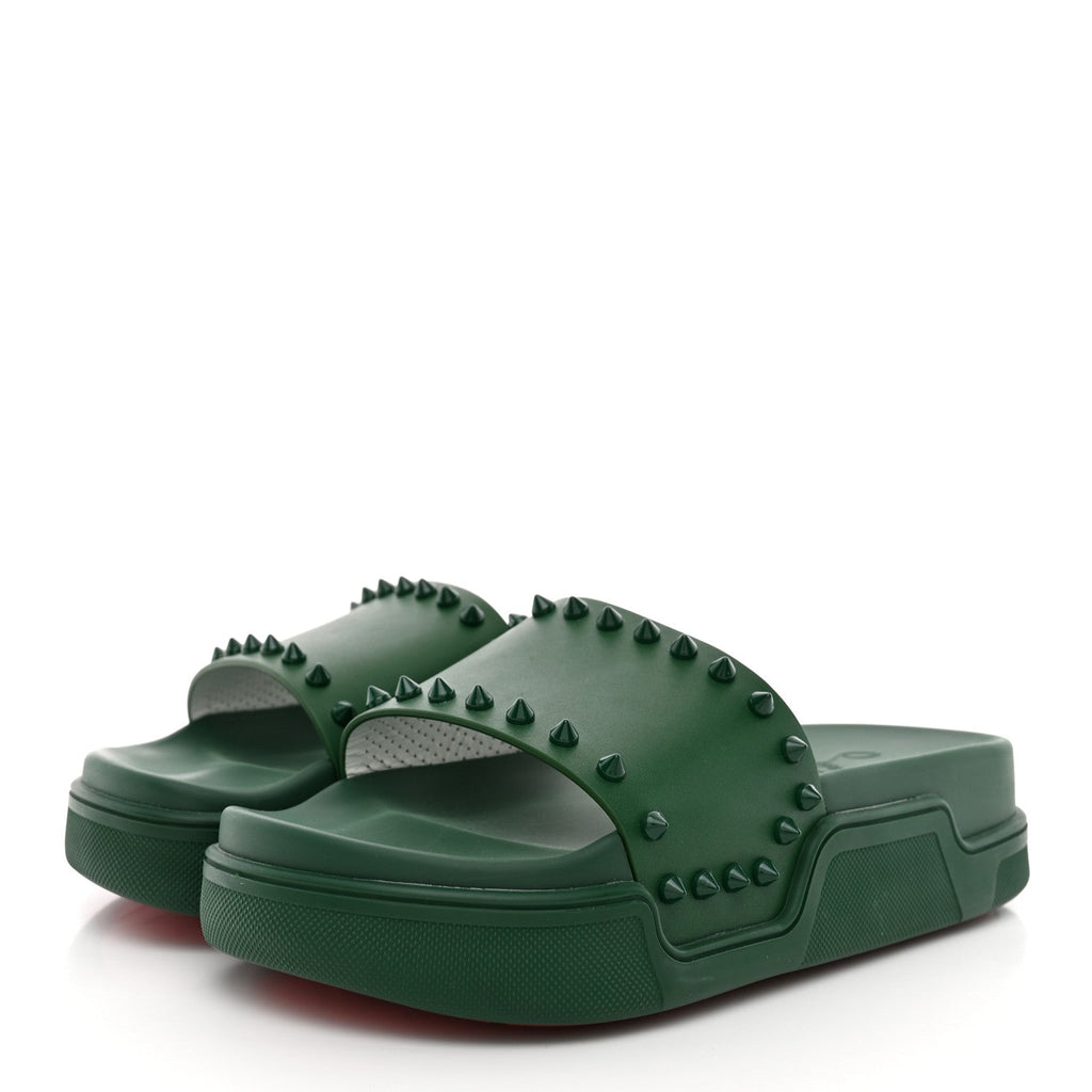 Christian Louboutin Calfskin Women's Pool Fun Slide Sandals 35 Green