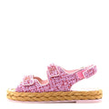 Chanel Tweed Patent Calfskin Women's Velcro Dad Sandals 38.5 Light Purple Pink Red